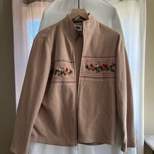 Metropolitan Fleece Cardinals Birds Full Zip Jacket Womens Small Knit Tan